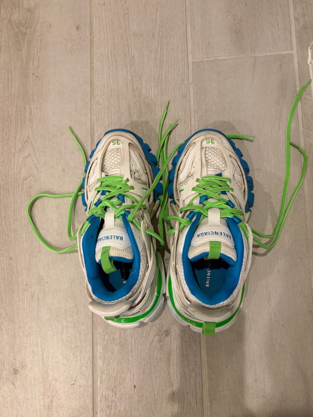 Balenciaga Kids White Sneakers with Blue & Neon Green Accents